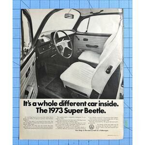 1973 VW Volkswagen Super Beetle Print Ad Original Bug Volkswagen